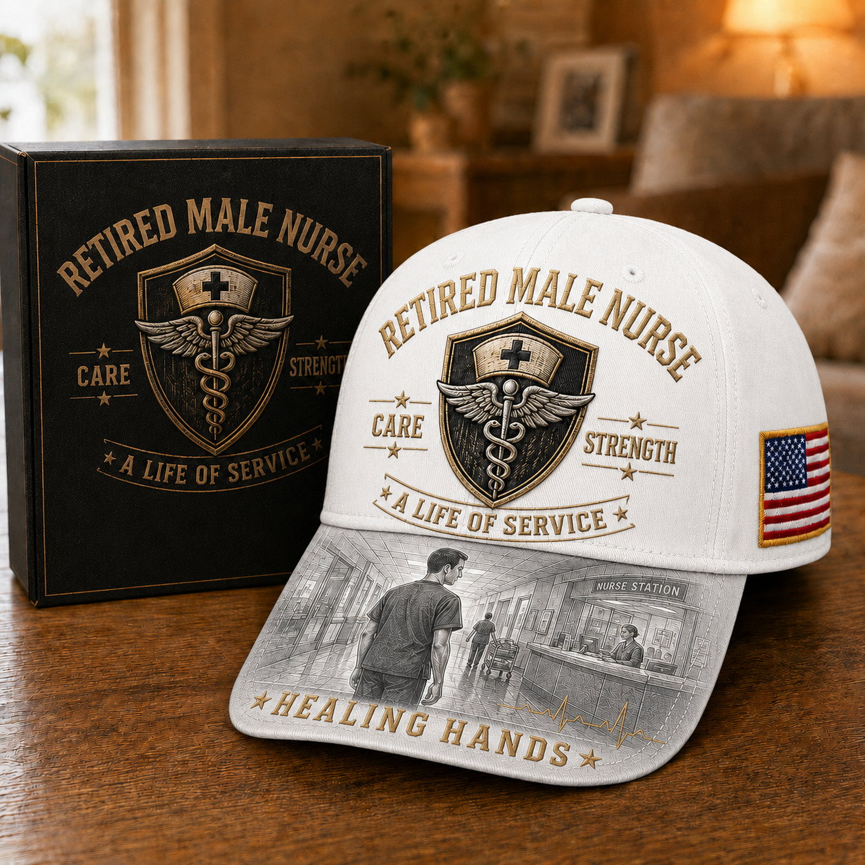 Retired Male Nurse Healing Hands Commemorative Cap