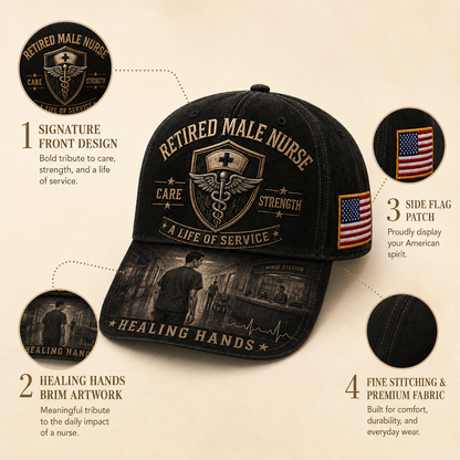 Retired Male Nurse Healing Hands Commemorative Cap