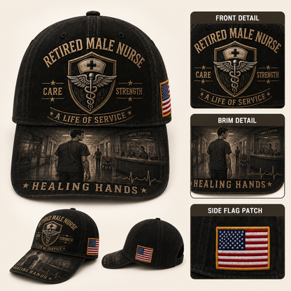 Retired Male Nurse Healing Hands Commemorative Cap
