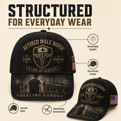 Retired Male Nurse Healing Hands Commemorative Cap