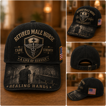 Retired Male Nurse Healing Hands Commemorative Cap