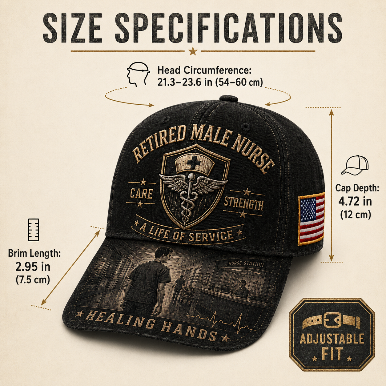 Retired Male Nurse Healing Hands Commemorative Cap