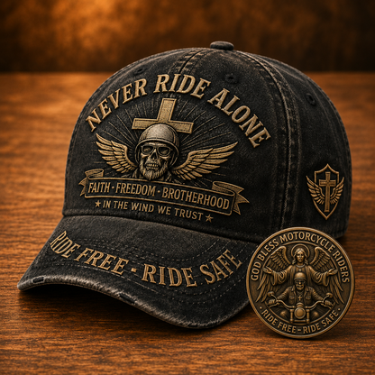 Never Ride Alone Cap🎁 Free Double-Sided Honor Coin With Every Cap Purchase