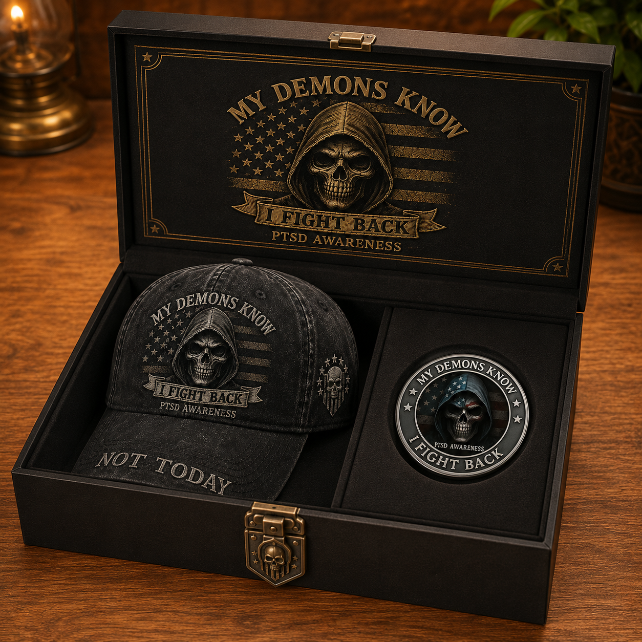 My Demons Know PTSD Awareness Cap 🎁 Free Honor Coin With Every Cap Purchase