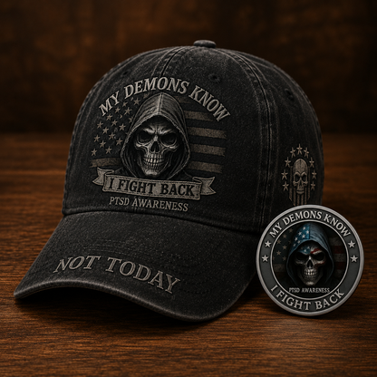 My Demons Know PTSD Awareness Cap 🎁 Free Honor Coin With Every Cap Purchase