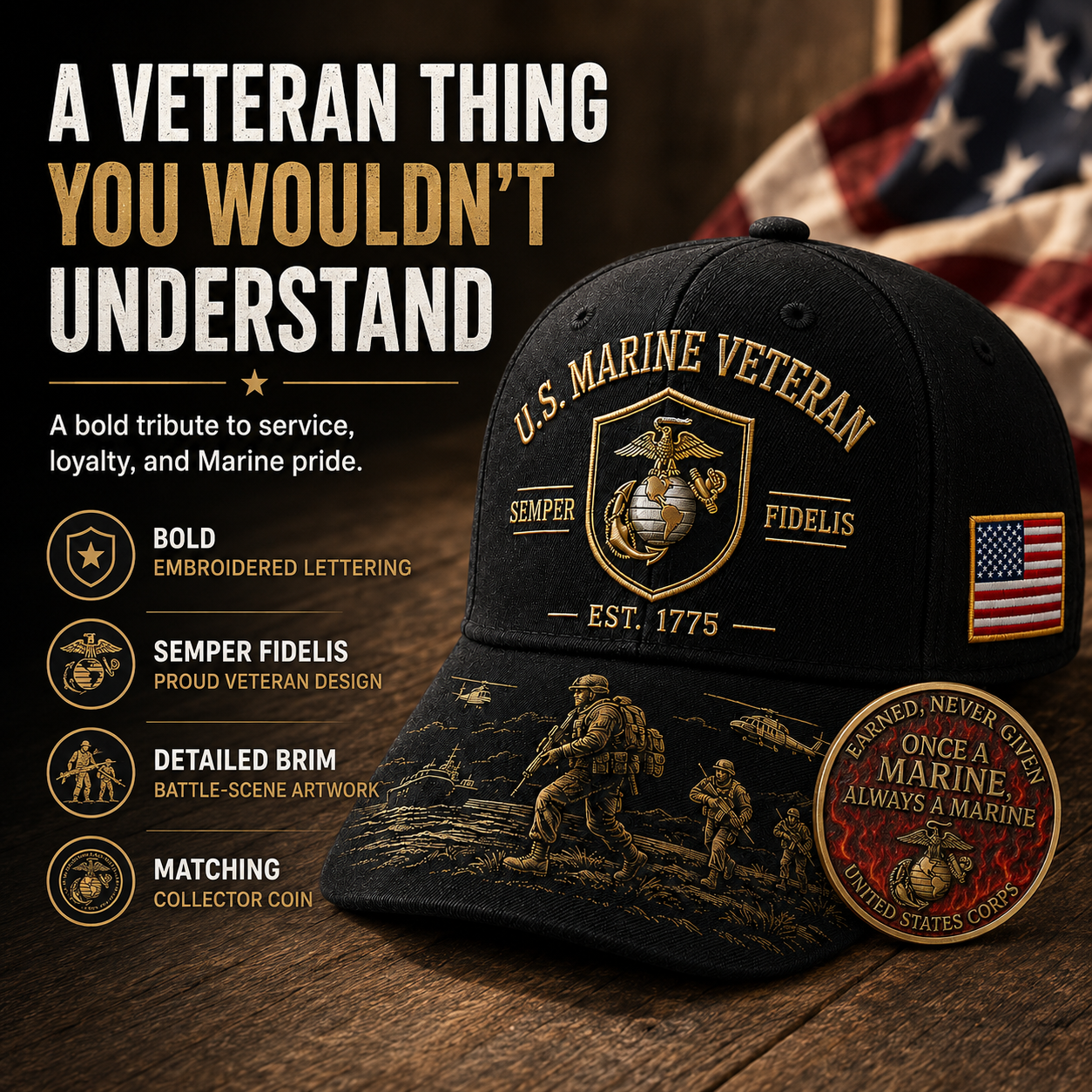 U.S. Marine Veteran Semper Fidelis Commemorative Cap 🇺🇸