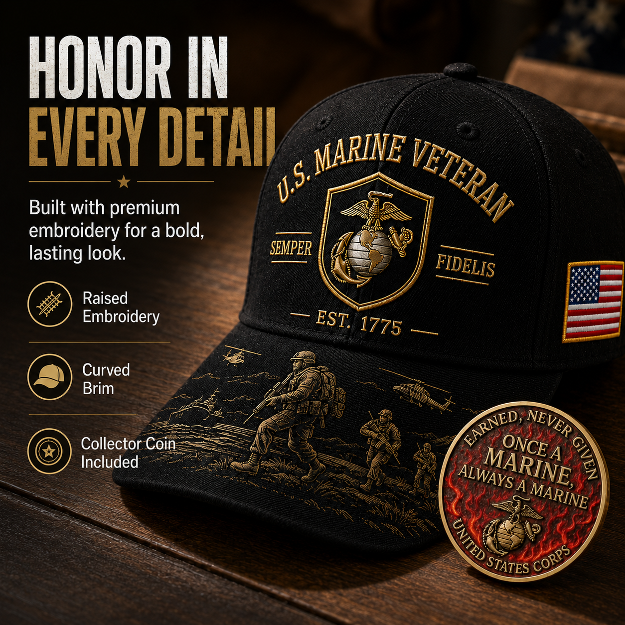 U.S. Marine Veteran Semper Fidelis Commemorative Cap 🇺🇸