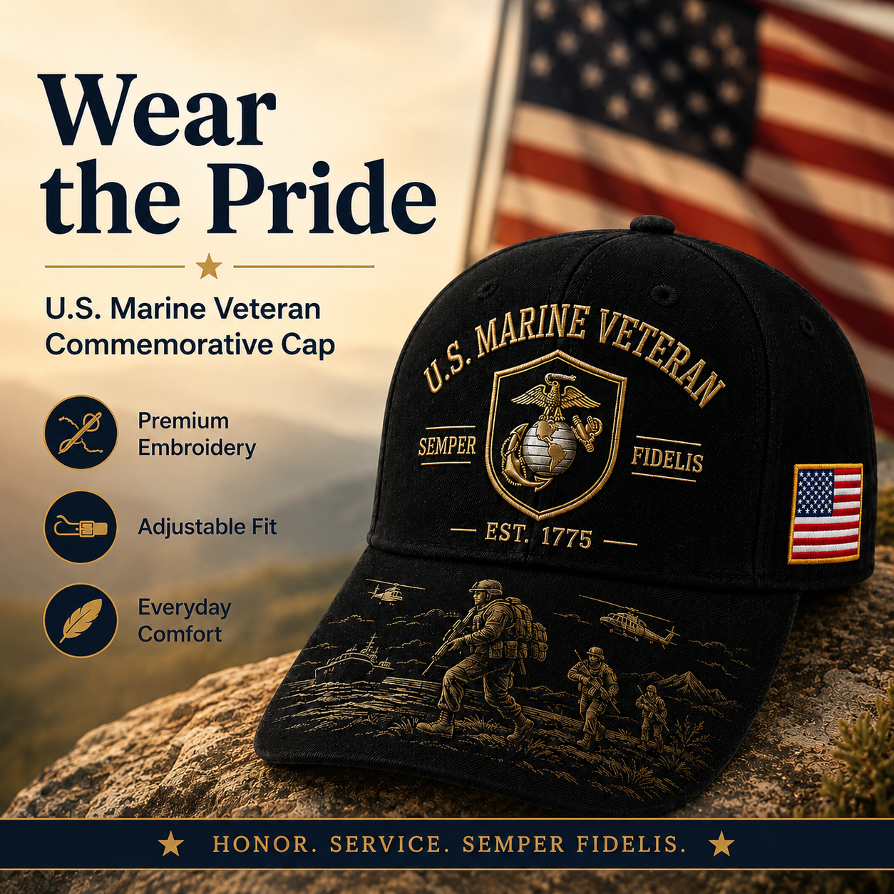 U.S. Marine Veteran Semper Fidelis Commemorative Cap 🇺🇸