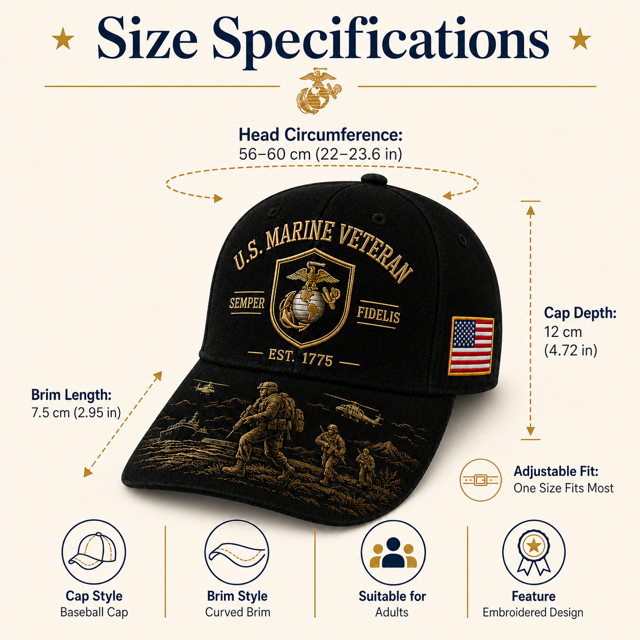U.S. Marine Veteran Semper Fidelis Commemorative Cap 🇺🇸