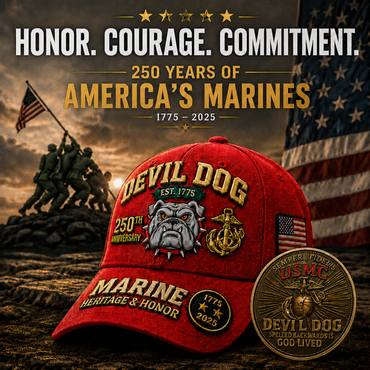 🔥🇺🇸 Devil Dog USMC 250th Anniversary Cap – 🎁Limited Edition Marine Tribute + FREE Honor Coin Gift 🪙