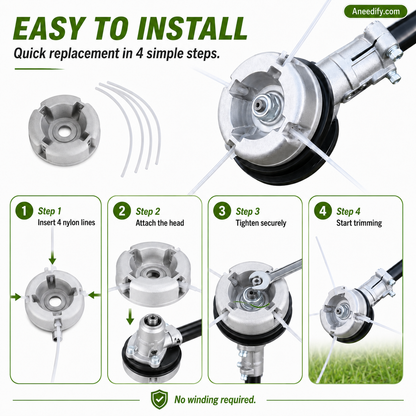 🌿 Aluminum Trimmer Head – 4-Line Cutting & Universal Fit – Heavy-Duty & Easy Line Replacement