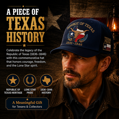 Republic of Texas Commemorative Embroidered Hat 🤠– Show Your Texas Pride