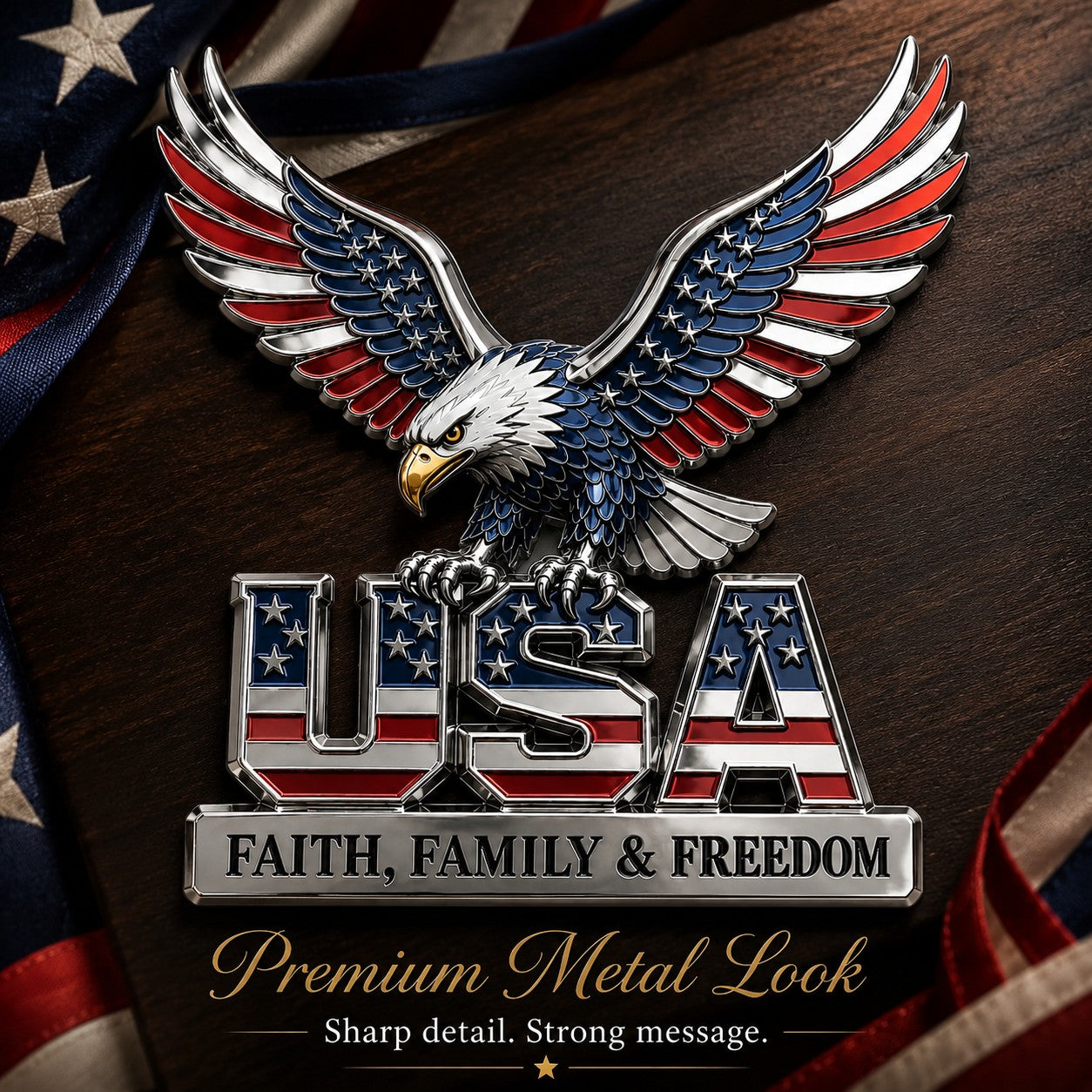 ★USA Faith, Family & Freedom★ Metal Car Emblem