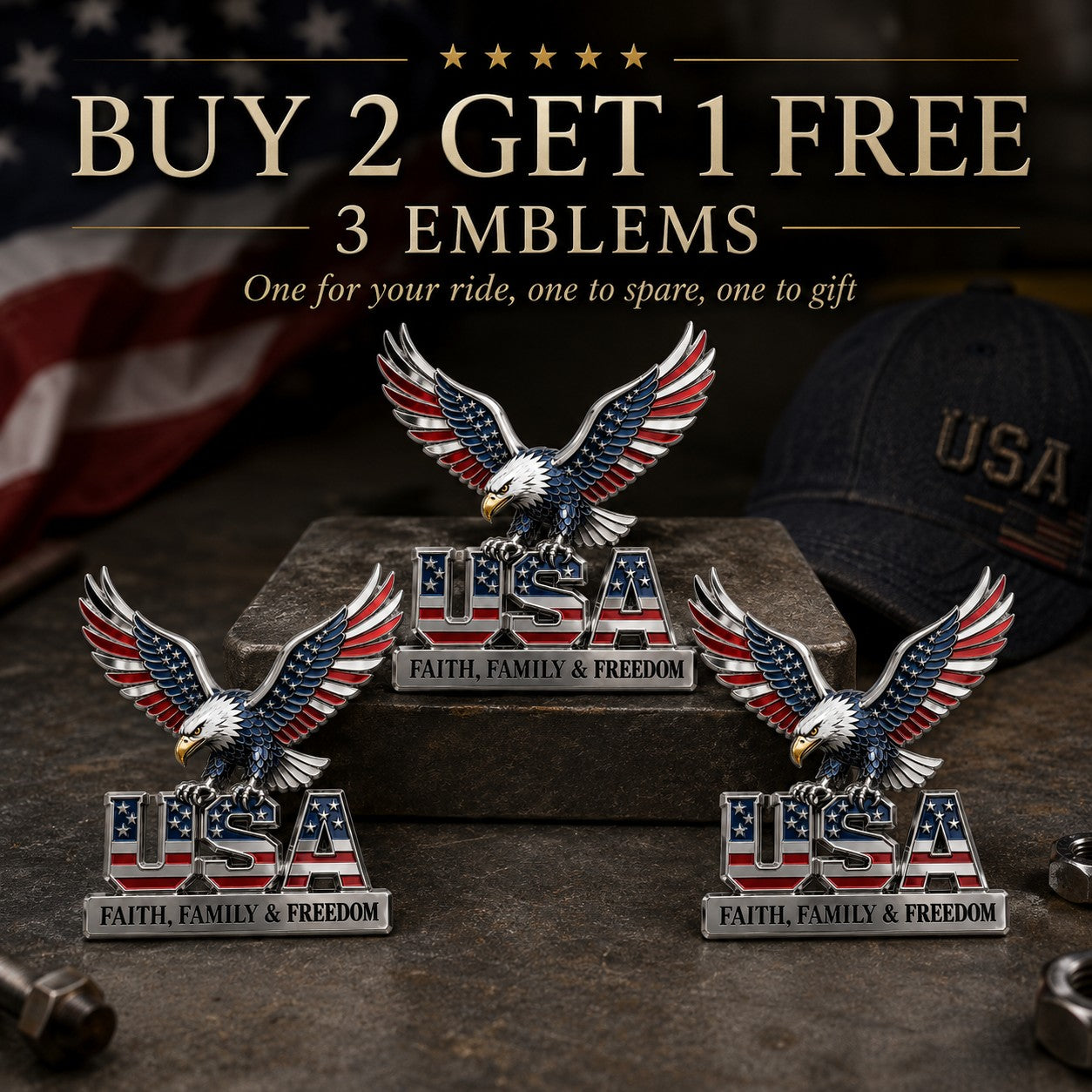 ★USA Faith, Family & Freedom★ Metal Car Emblem
