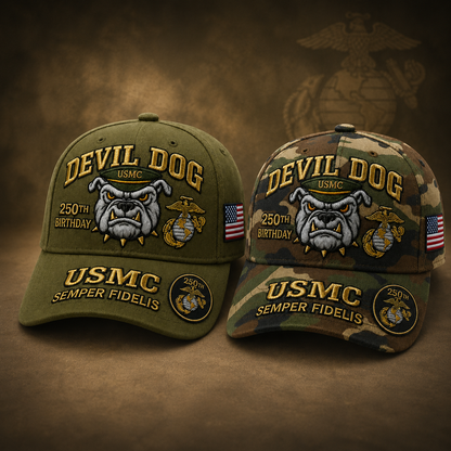 🔥 Father’s Day Sale - ❤️Handmade Devil Dog USMC 250th Birthday Commemorative Cap 🇺🇸