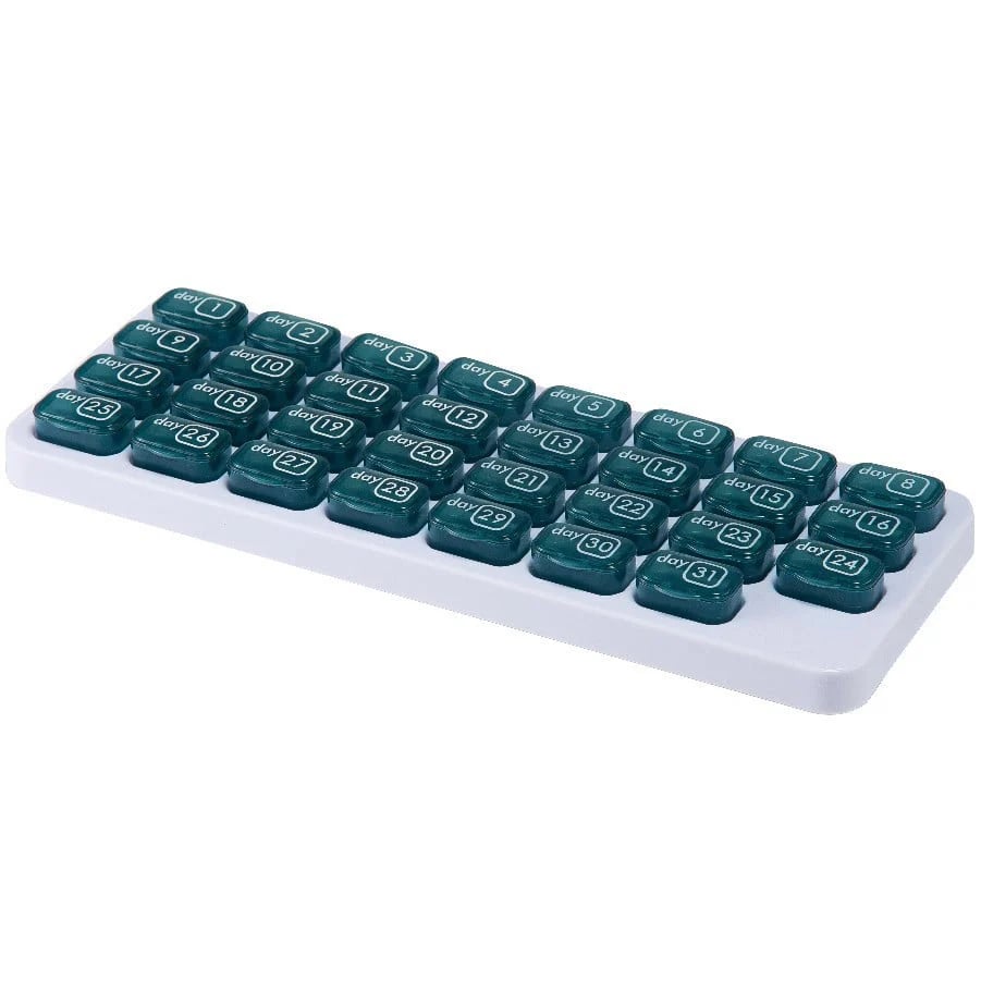 💊Monthly Pill Organizer with Lid - Arthritis-Friendly Easy-Open Lids 31 Removable Daily Pill Pods Date Reminder & Travel Case for Vitamins & Medications