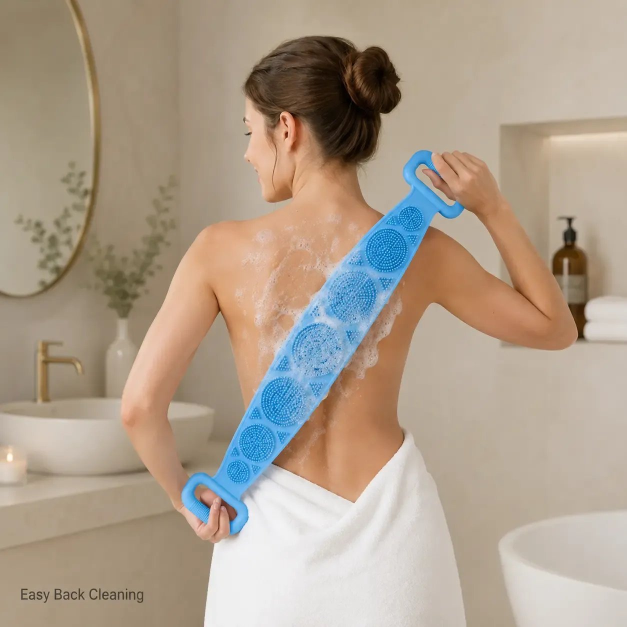 🛁 Silicone Bath Brush Back Scrubber with Handles – Double-Sided Exfoliating Shower Body Brush with Mesh Sponge for Deep Cleaning