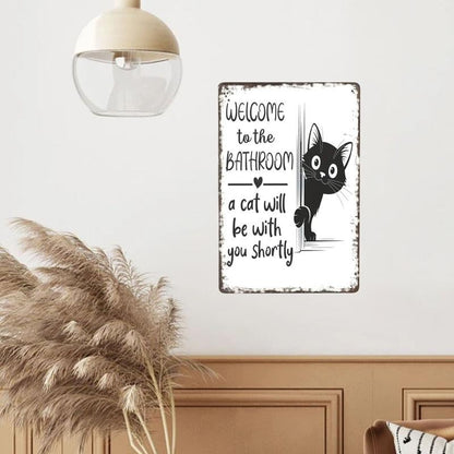 🐾💕 Vintage Cat Bathroom Sign - "Welcome to the Bathroom"