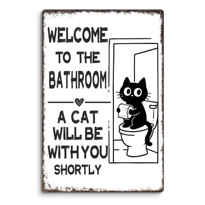 🐾💕 Vintage Cat Bathroom Sign - "Welcome to the Bathroom"