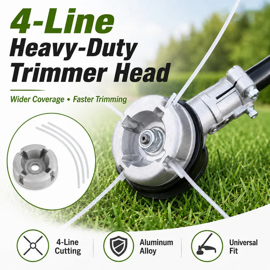 🌿 Aluminum Trimmer Head – 4-Line Cutting & Universal Fit – Heavy-Duty & Easy Line Replacement