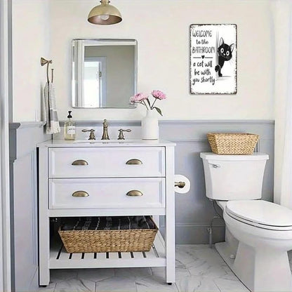 🐾💕 Vintage Cat Bathroom Sign - "Welcome to the Bathroom"