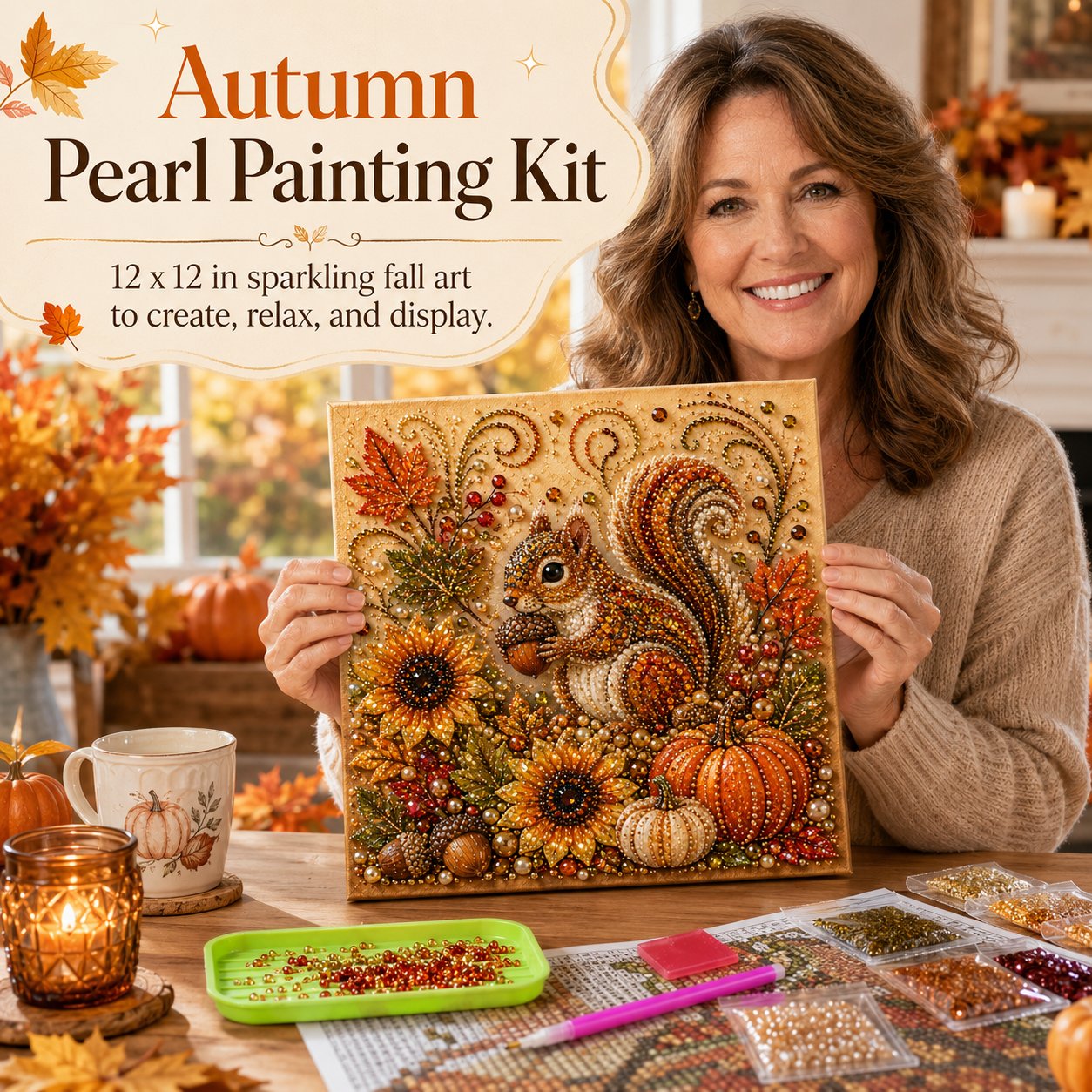 🔥Last Day 49% OFF - 🍂✨Autumn Pearl Painting Kit - Relaxing DIY Craft to Create Sparkling Fall Artwork