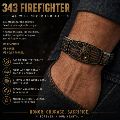 Never Forget 343 Firefighter Memorial Bracelet – Honor. Courage. Sacrifice.
