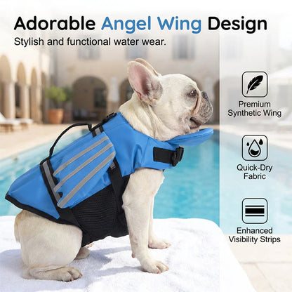 🥳2026 HOT SALE🥳 Reflective Angel Wing Dog Life Jacket – High‑buoyancy, quick‑rescue handle & breathable mesh. Reflective strips for evening swims.